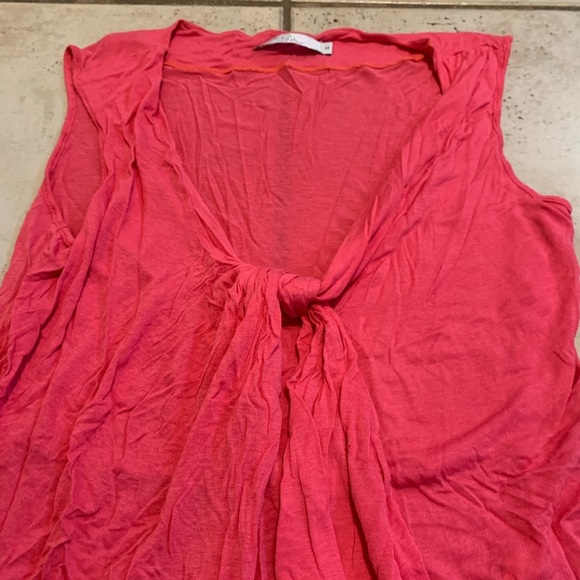 💜 Posh Pink Tie-Front Top - Sleeveless V-Neck Blouse - Size 42 (US M/L) - Picture 5 of 7